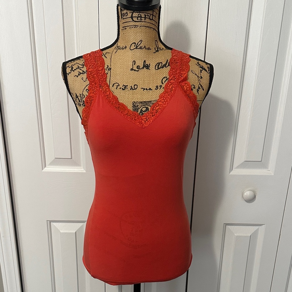Fleur’t Orange Lace Edge Camisole Top with Shelf Bra